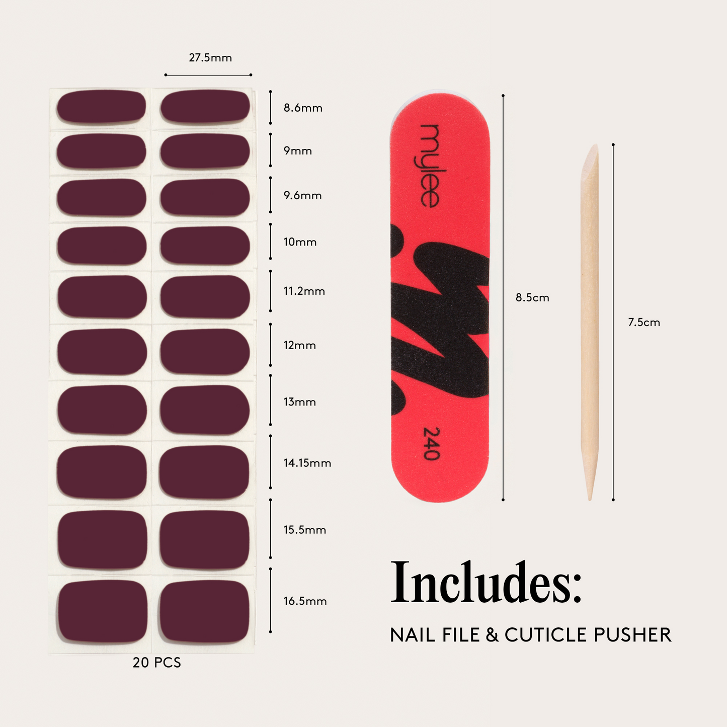 Mylee Gel Nail Wraps - Cherry Noir