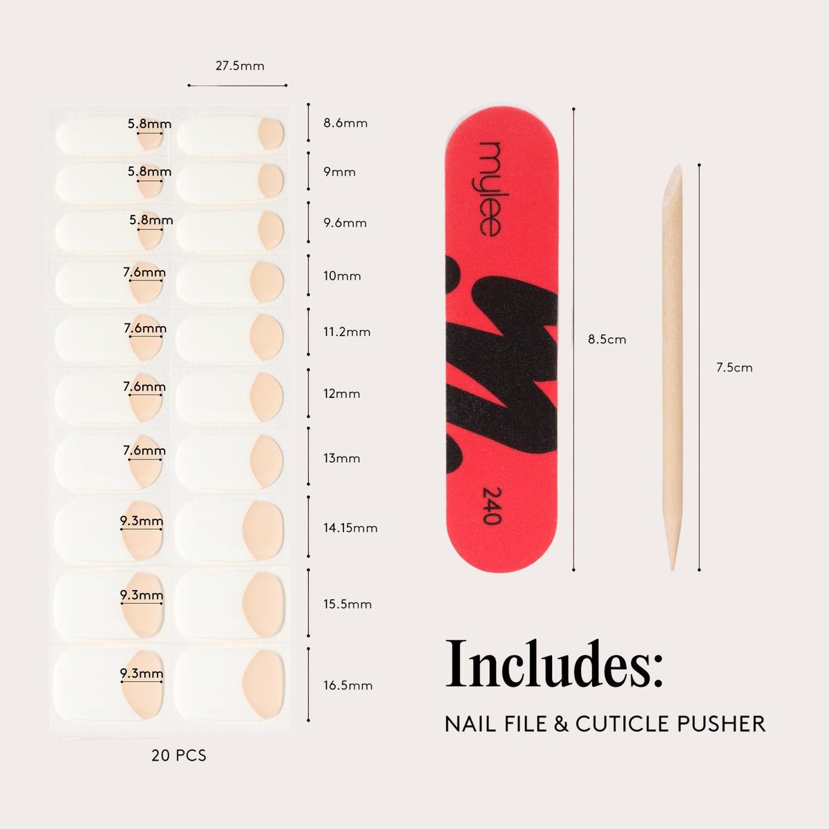 Mylee Gel Nail Wraps - Short Nail Bed French