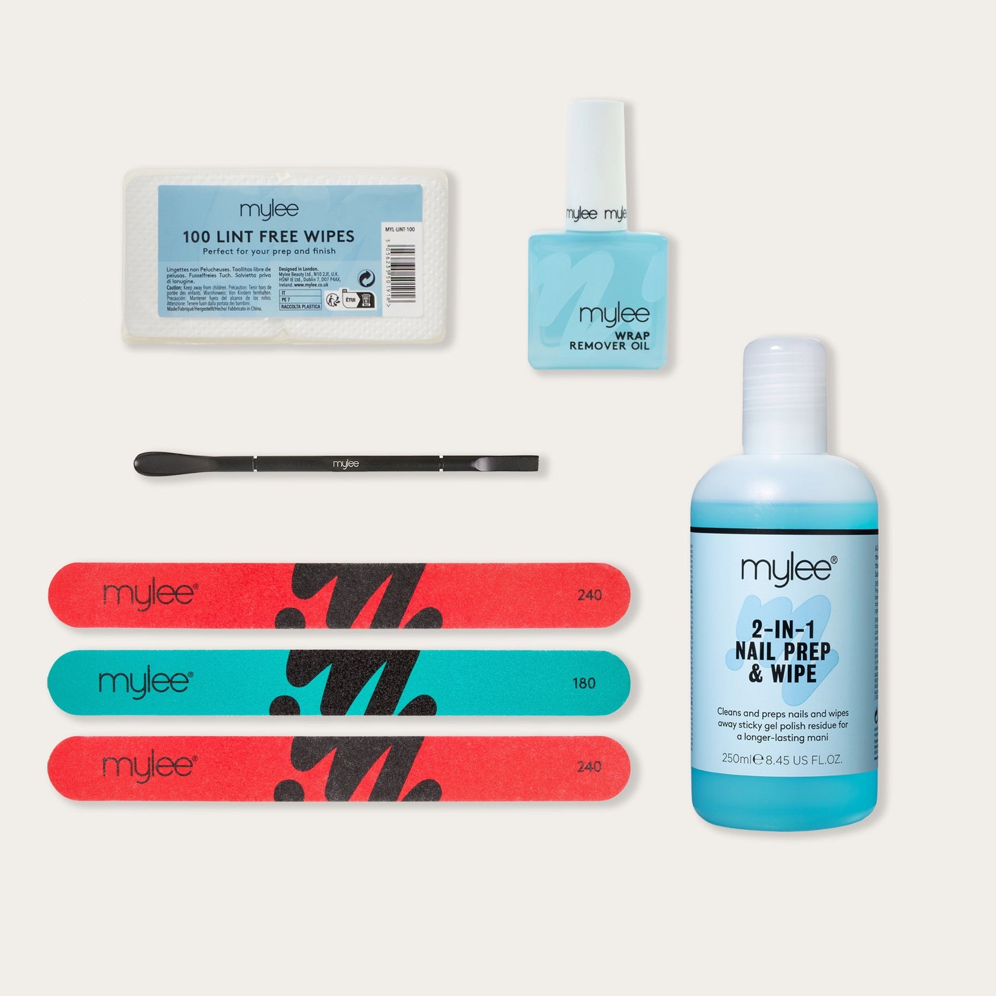 Mylee Gel Nail Wrap Prep & Removal Essentials Kit – With Prep Wipe, Cuticle Pusher, Files, Remover Oil & Wipes
