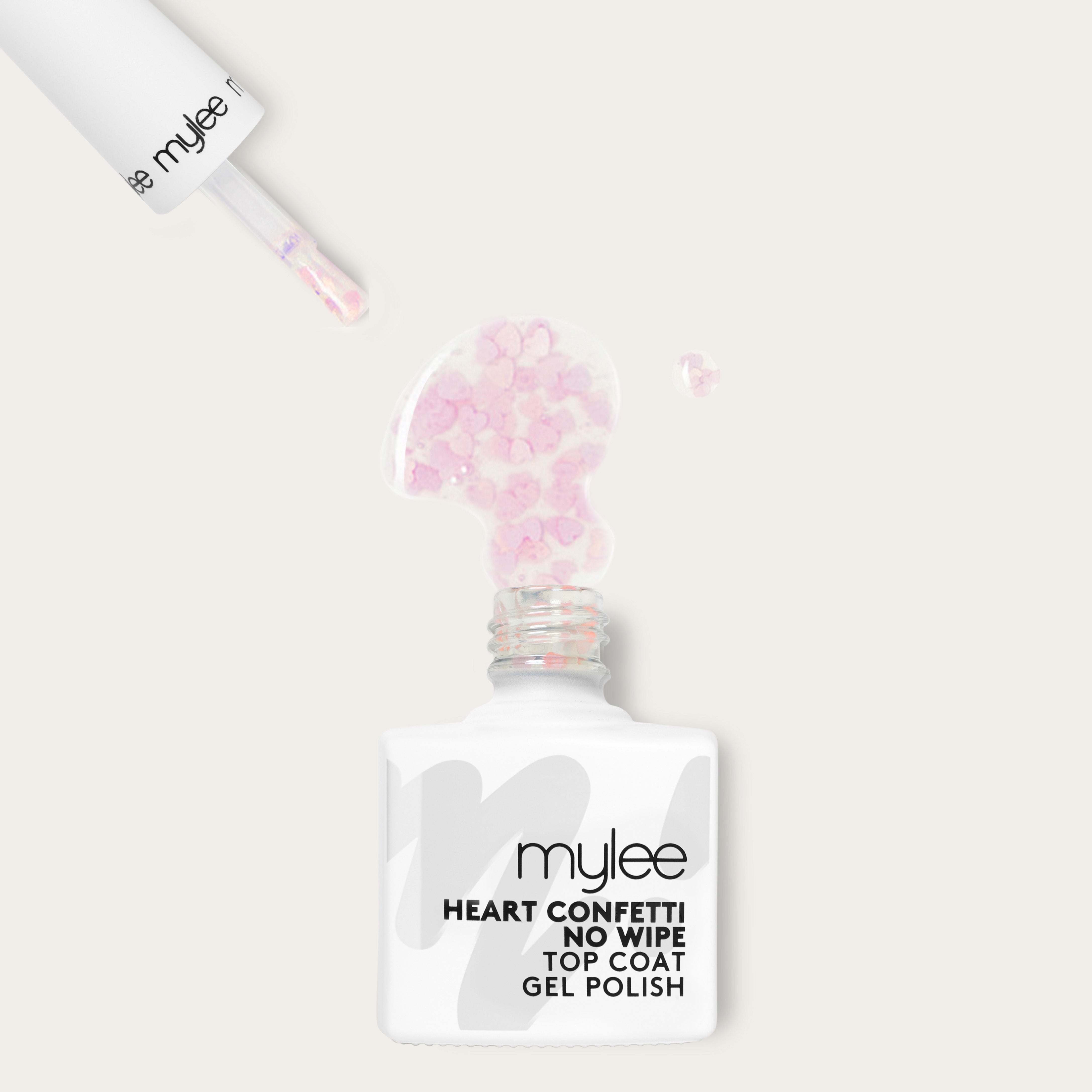 Mylee MyGel No Wipe Top Coat – Herz-Konfetti, 15 Ml, Vegan & Tierversuchsfrei